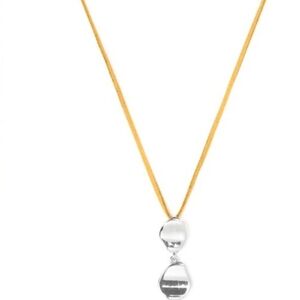 Paparazzi Silver Pendant Necklace Gold Cord Embrace the Journey Yellow Jewelry